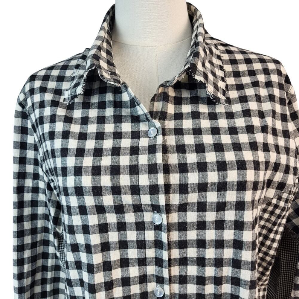 POL BOHO Oversized Small Black and White Checked Gingham Dress Frayed Hem - Picture 11 of 16